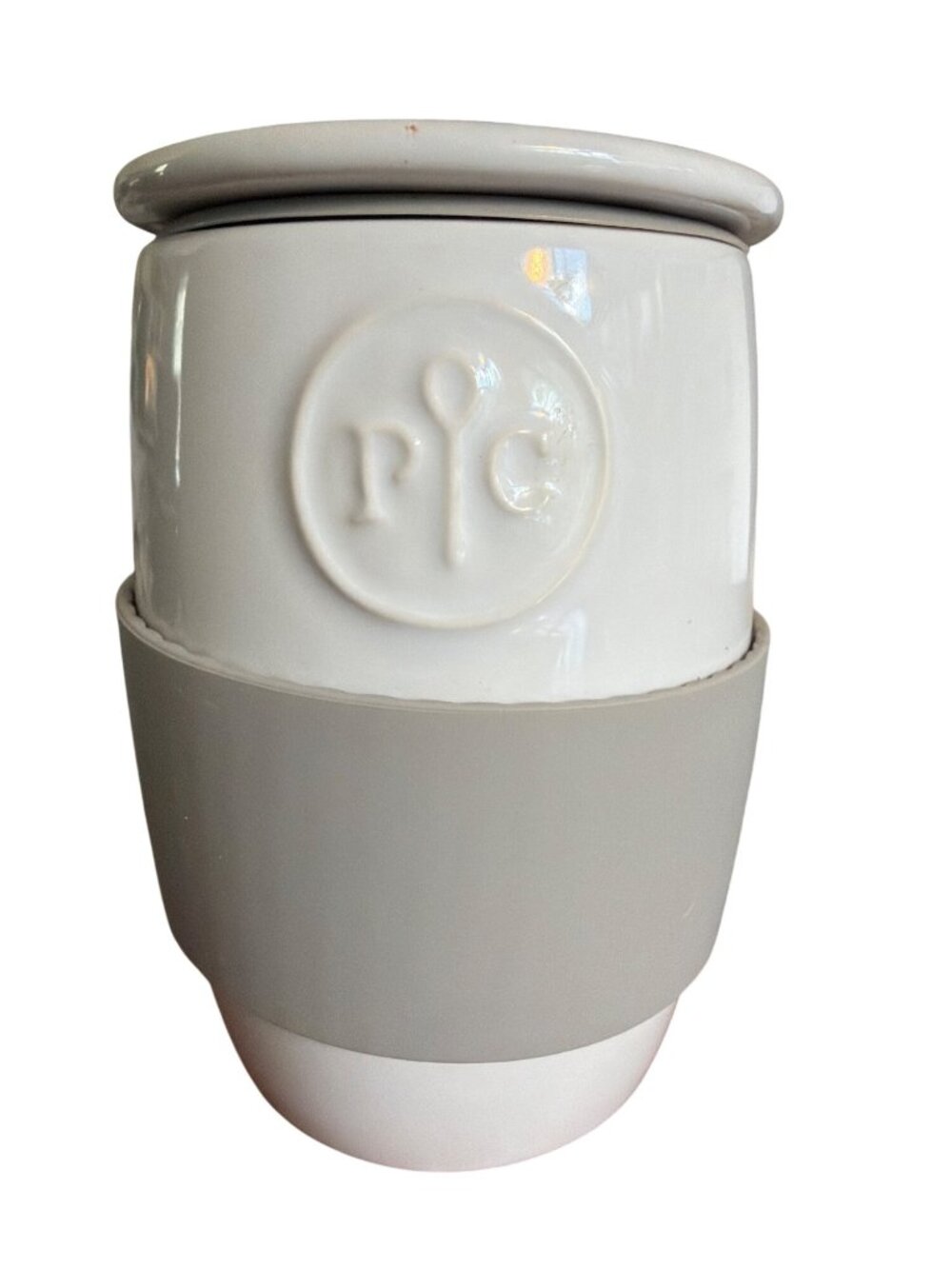 Pampered Chef White Ceramic Egg Cooker Microwave Oatmeal 1529 Silicone Sleeve